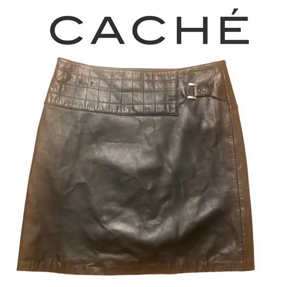 Cache Dresses & Skirts - CACHE black 100% leather belt detail skirt size 2